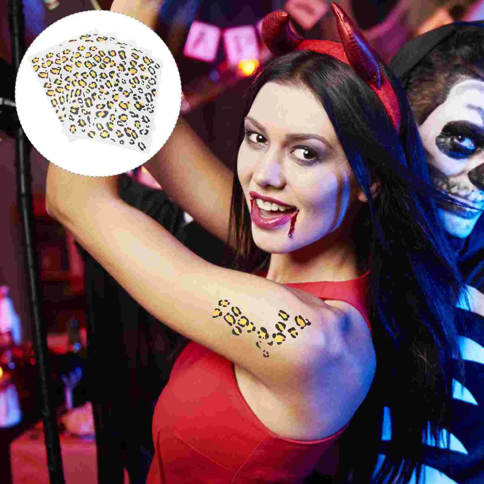 

5 Sheets Leopard Tattoo Sticker Metal Stickers Temporary Tattoos Adult Women Halloween Water Transfer Fake Realistic Ladies