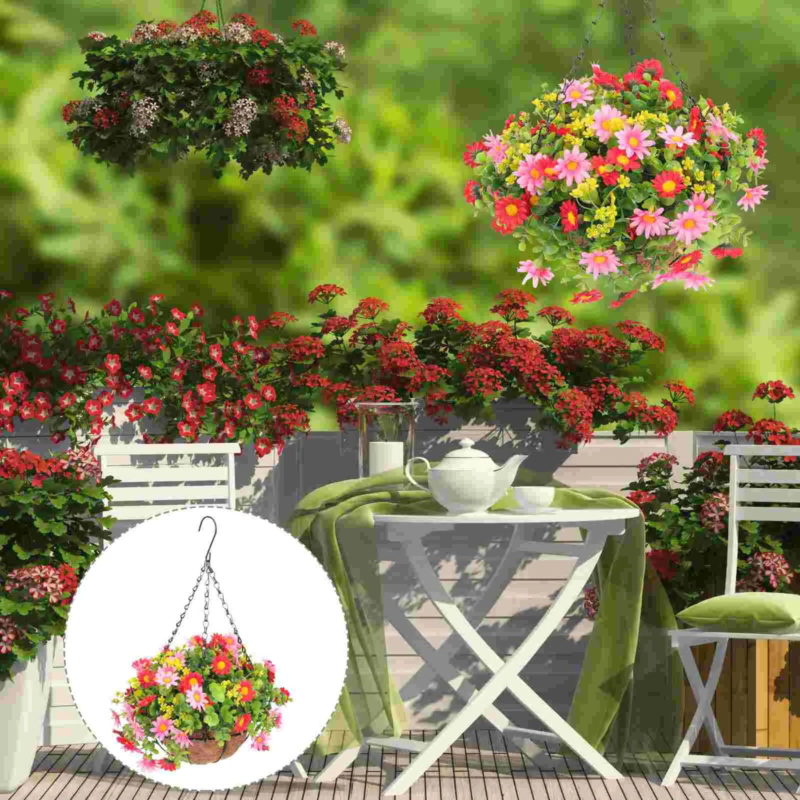 

Hanging Flower Planter Hanging Fake Flower Basket Independence Day Hanging Decor