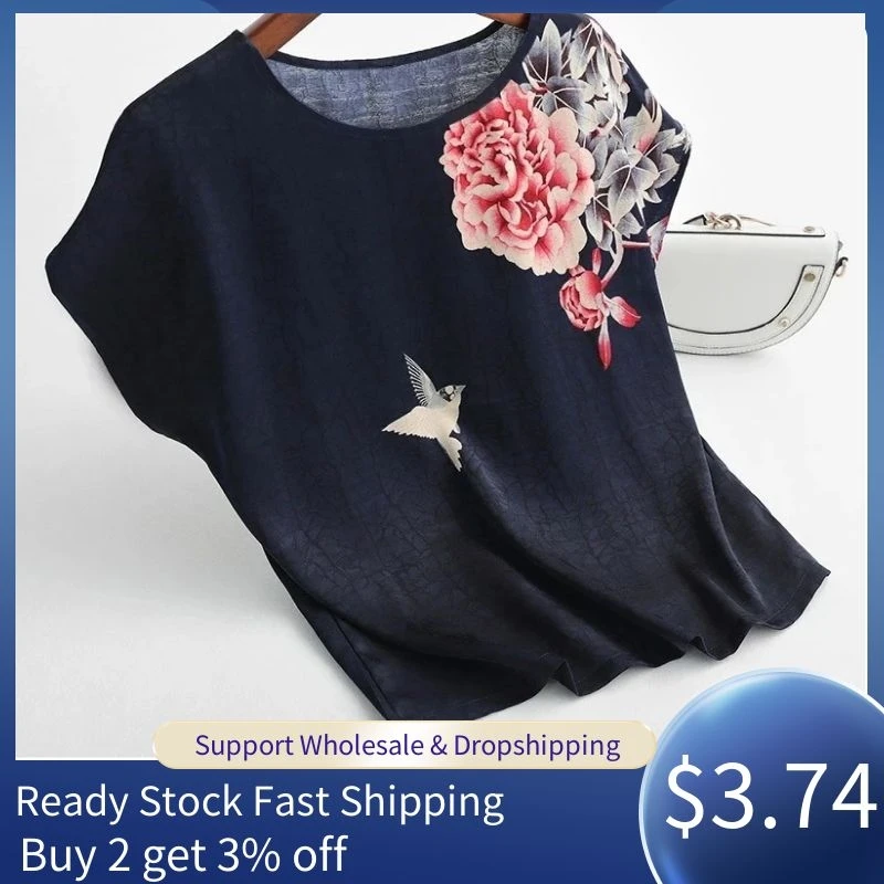 Модная шелковая блузка Женская туника с цветочным принтом топы женская футболка