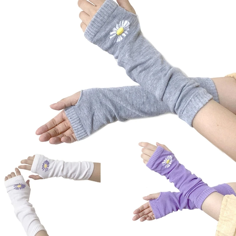 

Exquisite Knitted Arm Cover 30cm Daisy Fingerless Gloves Half Finger Arm Sleeves Accessories for Women Girls Friends