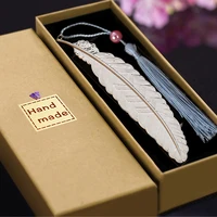 beautiful boxed metal book marks pendant set tassel feather bookmarks for school classmate teacher holiday thank you gifts