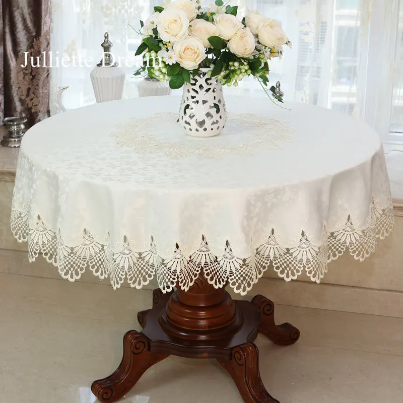 new lace tablecloth pastoral round tablecloth dining table cloths home embroidery table cover rose gold decoration house towel free global shipping