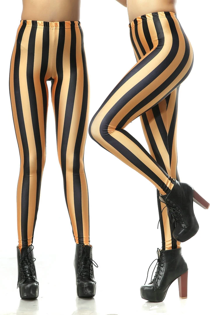 

Sexy High Waist Elastic Leggings Fashion Yellow Black Stripe Print Trousers Casual Sports Fitness Leggings Slim Hip-Lift Pants
