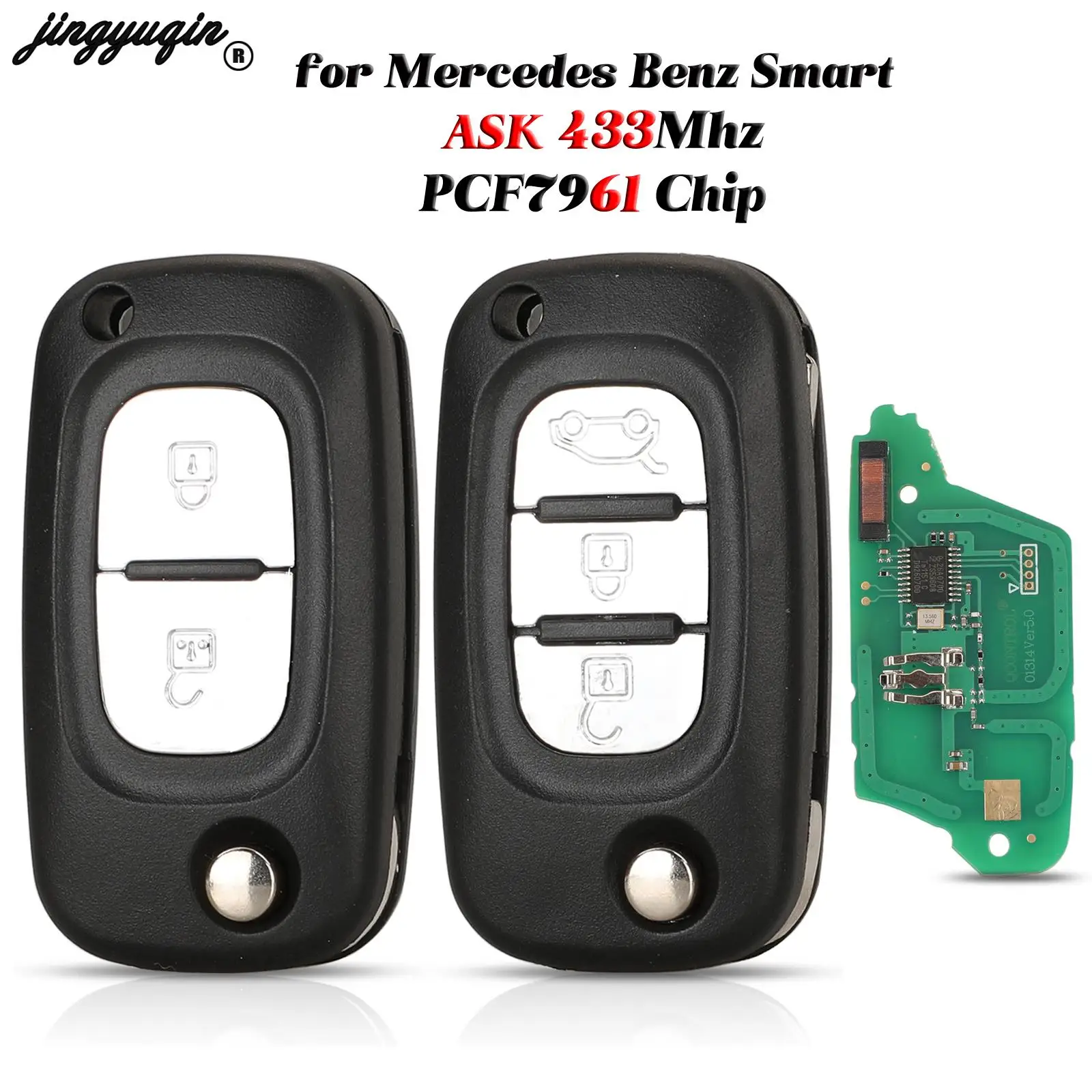 

jingyuqin Original 433Mhz ASK Flip Remote Key For Mercedes Benz Smart Fortwo 453 Forfour Citan PCF7961 Chip Fob 2/3 Button