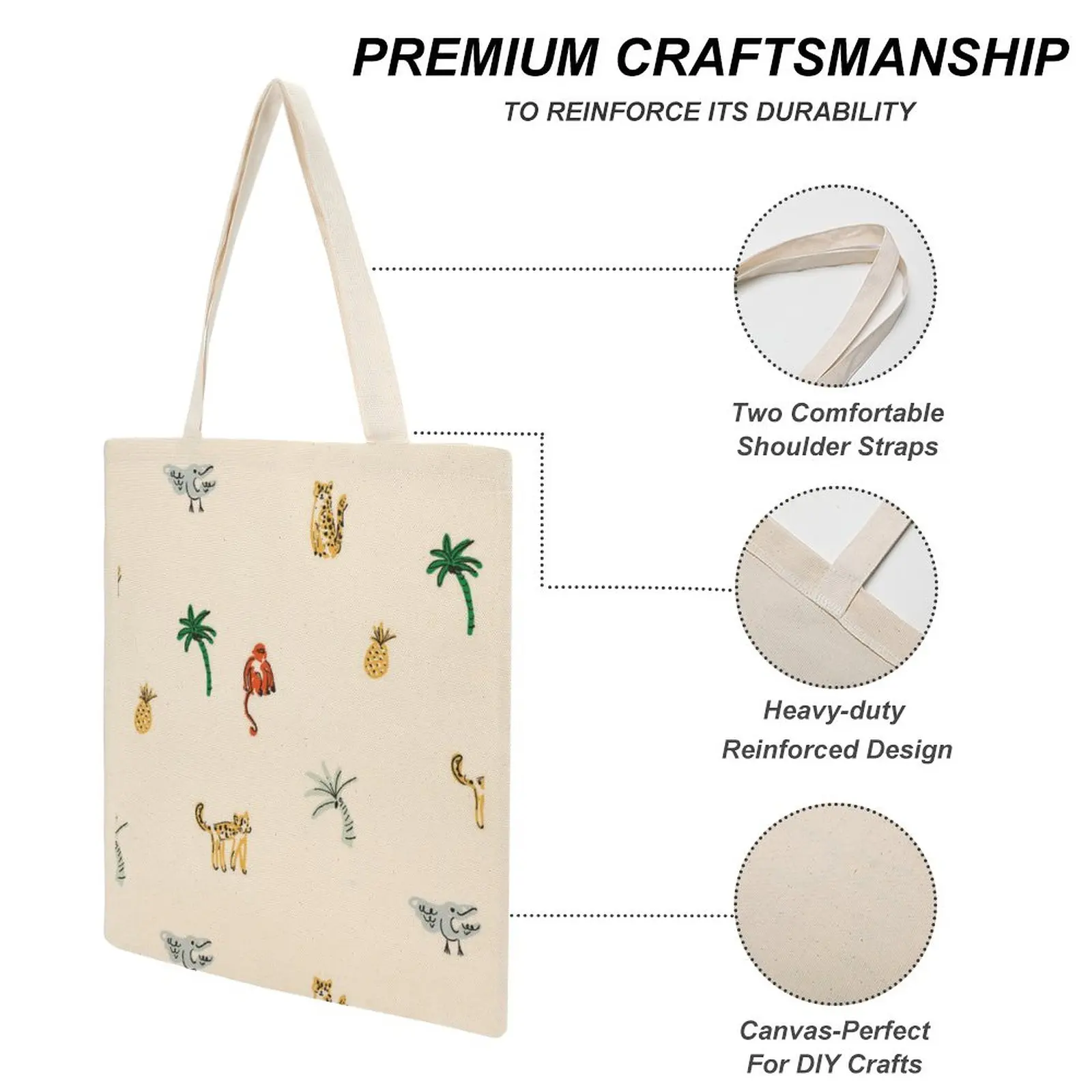 Customized Canvas Bags Shopper Shoulder Bag Shopping Tote Handbags Casual Animal Embellishment Print Grocery Bags Custom Pattern