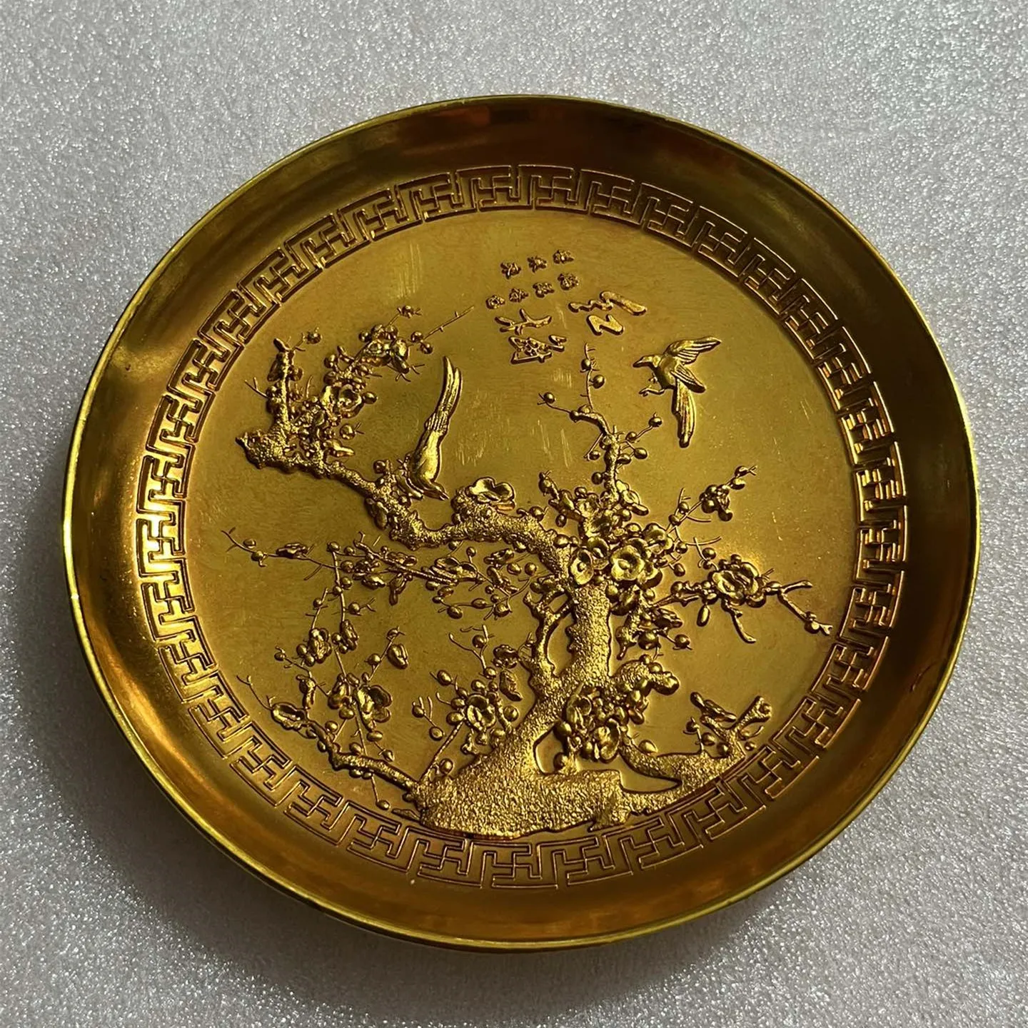 

Antique Happy Eyebrows Flower And Bird Carving Plate Home Decoration Family Craft Jewelry Good Luck