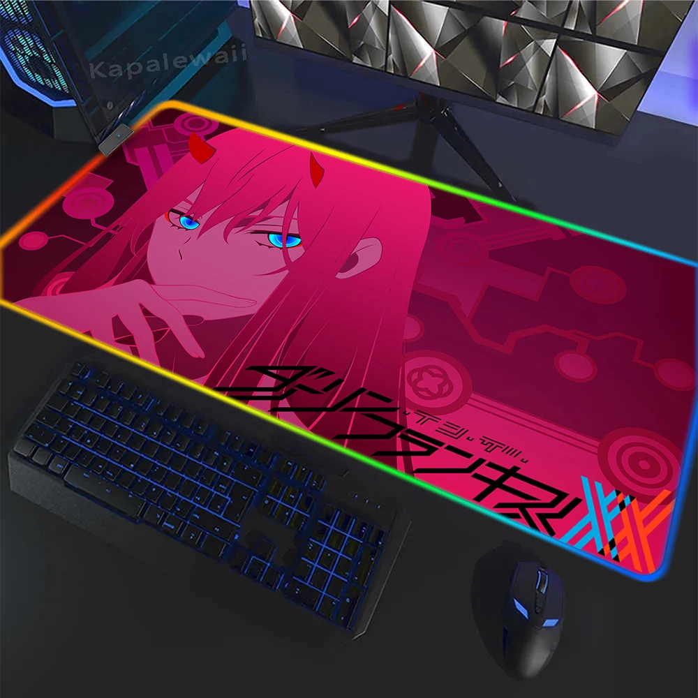 

Большой коврик для мыши RGB с аниме Zero Two, коврик для мыши XXL, нескользящий Настольный коврик, компьютерный резиновый коврик для мыши, подсветки для клавиатуры