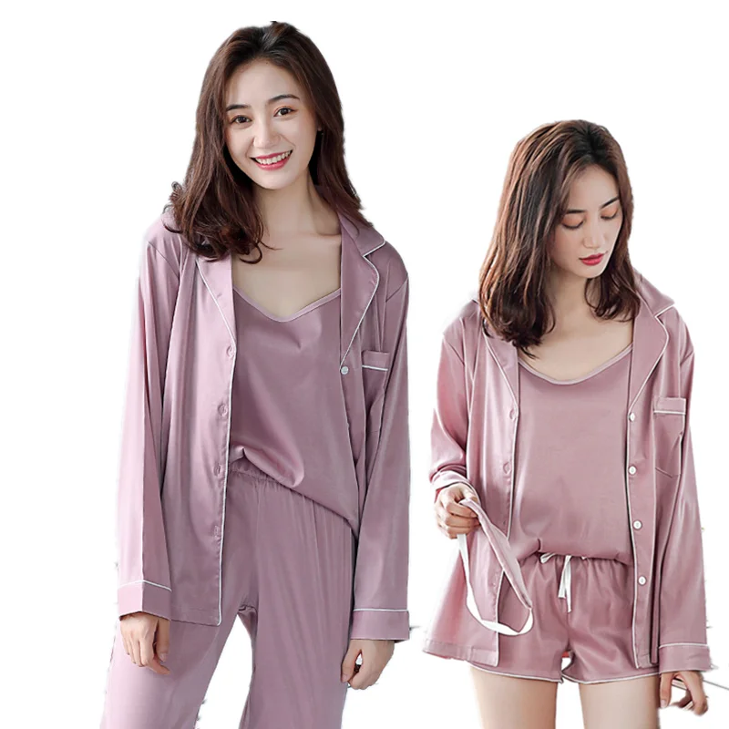 5-Pieces Women Pajamas Sets Silk Sleepwear Loungewear Silk Pajama Sets Cami Shorts Set + Long Pajama Set + Eyepatch