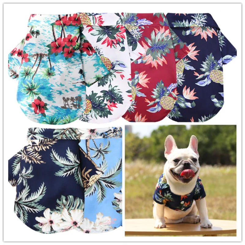 

Летняя одежда для собак, пляжные рубашки с принтом листьев в гавайском стиле для щенков, маленьких и больших кошек, собак, костюм чихуахуа, о...