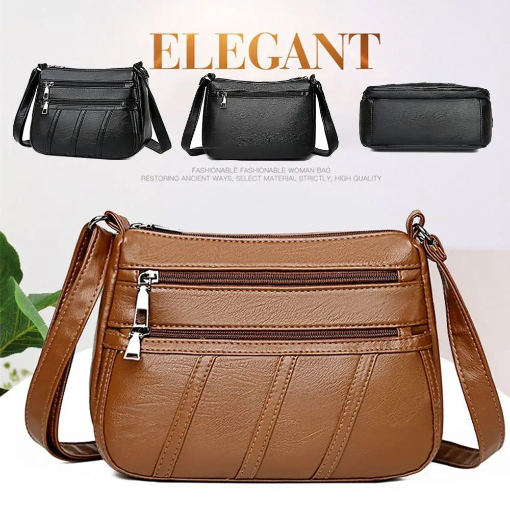 

PU Leather Sling Shoulder Bag Fashion High Capacity Multi layered Handbag Black Brown Vintage Mobile Bag Women Girls