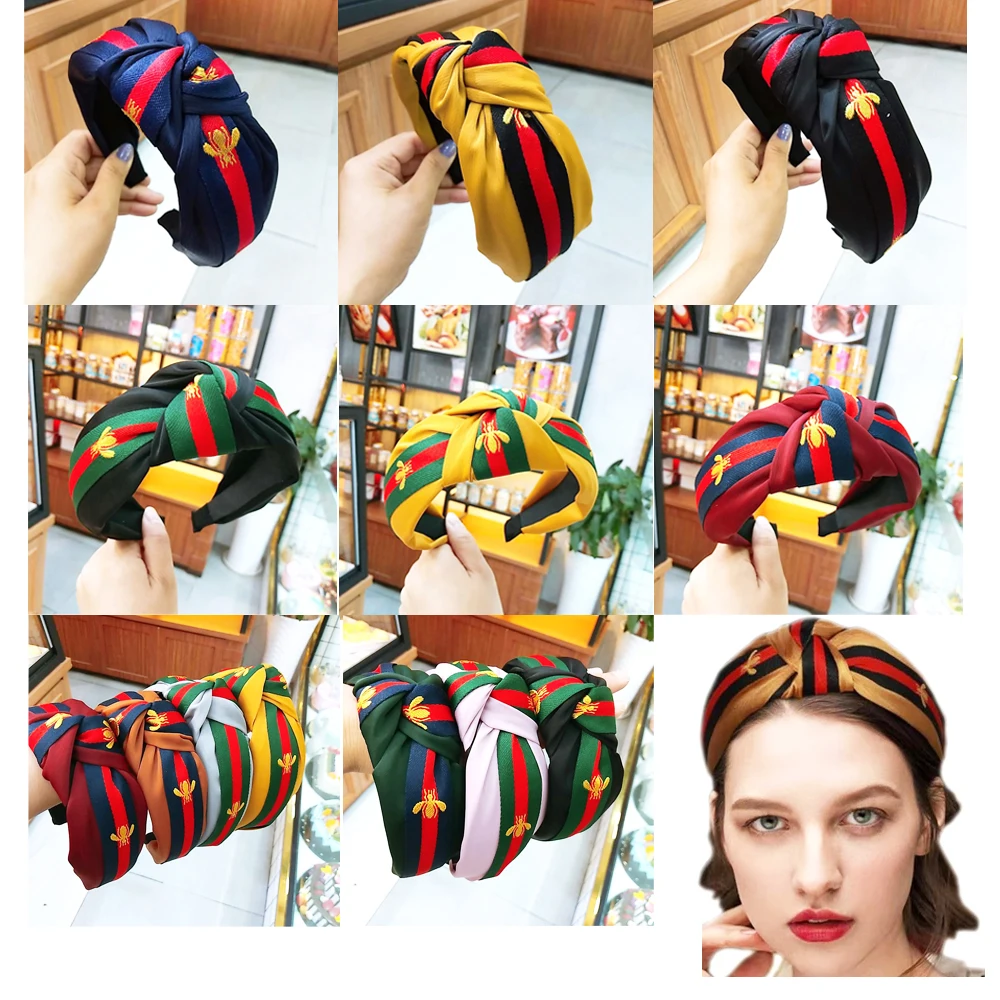 

Повязка на голову с широкими краями и двойным перекрестным бантом, повязка на голову для девушек, европейские аксессуары для волос с узлом в...