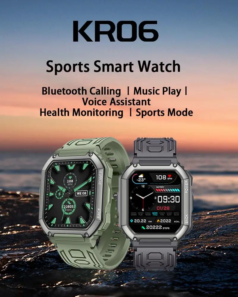 

Смарт-часы KR06, экран 1,8 дюйма, Bluetooth, водостойкие, с Шагомером