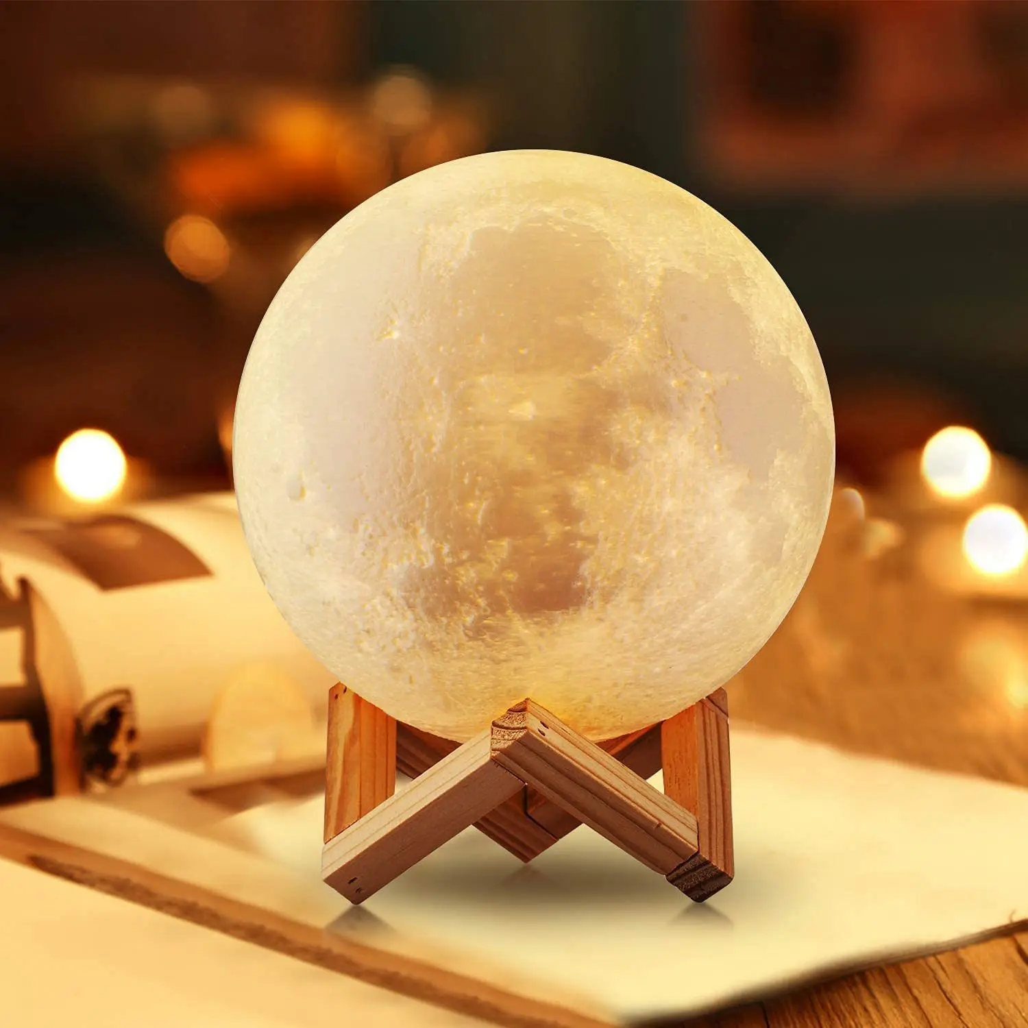 

LED Night Light 3D Printing Moon Lamp 8cm / 12cm Battery Powered with Bracket Starlight Bedroom Decorative Table Lamp