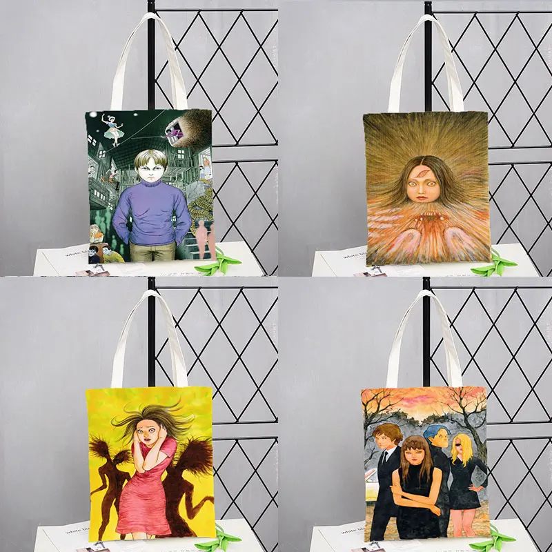 

Японская женская элегантная Холщовая Сумка с рисунком ужасной манги, сумки на плечо в стиле Харадзюку для девушек, Повседневная сумка для п...