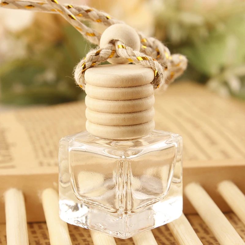 

Mini Perfume Bottles with Wood Lid 8ml Essential Oil Container Car Air Fragrance Empty Pendant Auto Perfume Frosted Glass Bottle