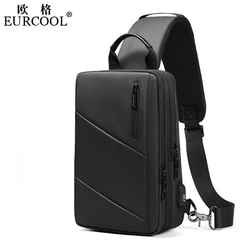 EURCOOL Сумка через плечо Мужская нагрудная сумка с зарядкой USB Дорожная