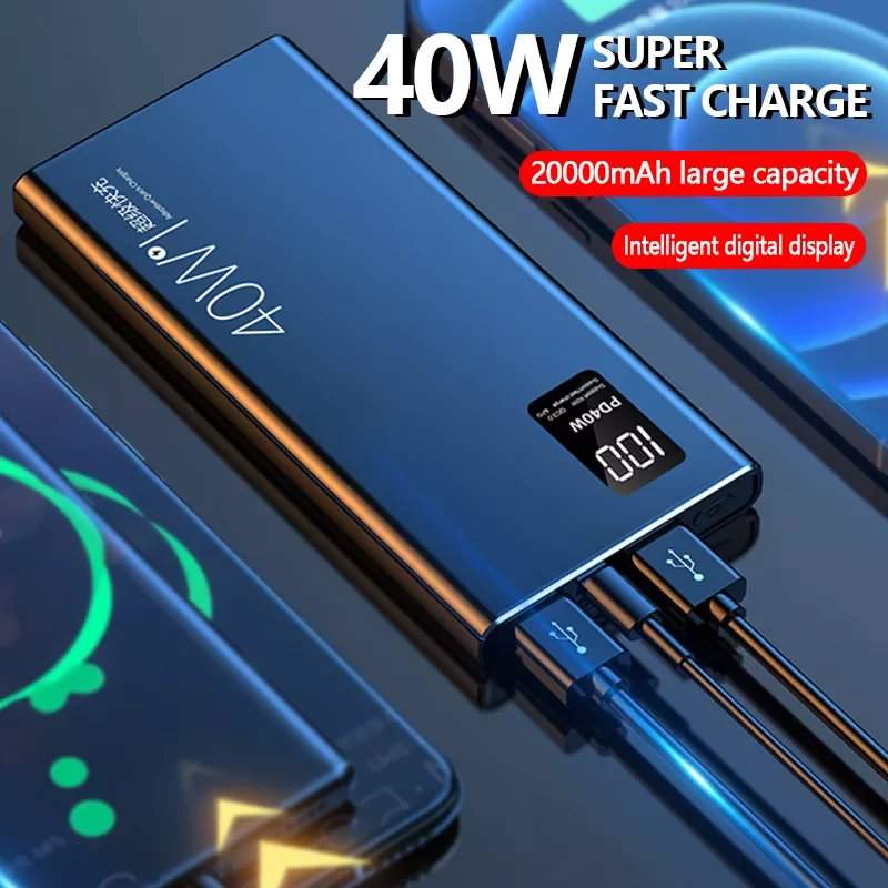 

PD40W Super Fast Charging Power Bank 20000mAh High Capacity Charger Digital Display External Battery for iPhone QC3.0