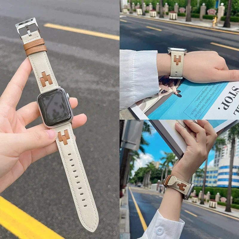 

Ремешок из натуральной кожи для Apple Watch Band Ultra 2, деловой Повседневный Браслет для iwatch 9 8 7 6 SE, 49 мм 45 мм 44 мм 42 мм 41 мм 40 мм 38 мм