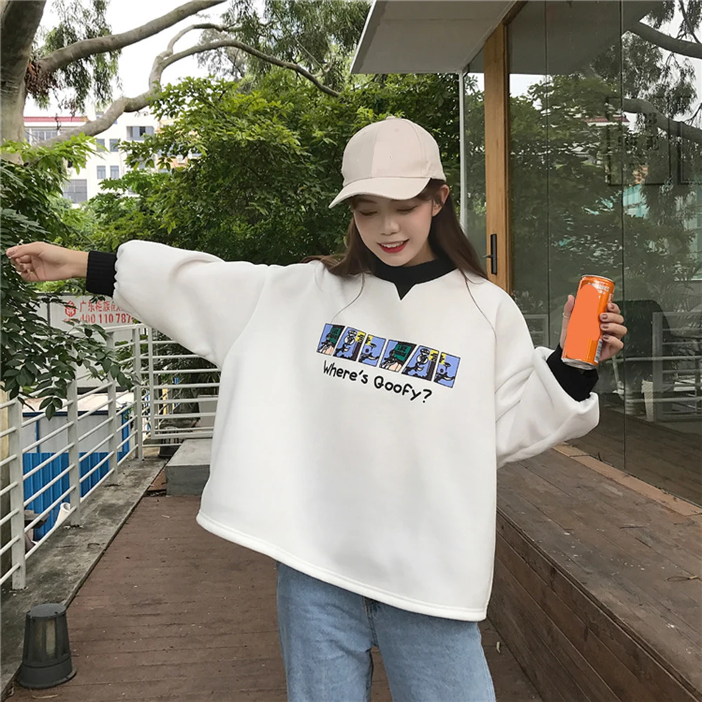 

2019 New Women Hoodies Spring Autumn O-neck Long Sleeve Cartoon Letters Print Clothes Fashion Daily Cotton Hoodies Pullover Tops