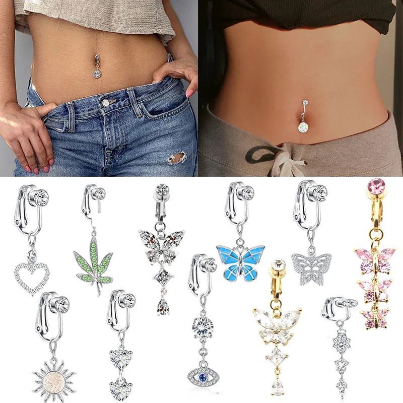

Stainless Steel Fake Belly Ring Butterfly Fake Belly Piercing Clip Umbilical Navel Belly Button Clip Drop Earrings Body Jewelry