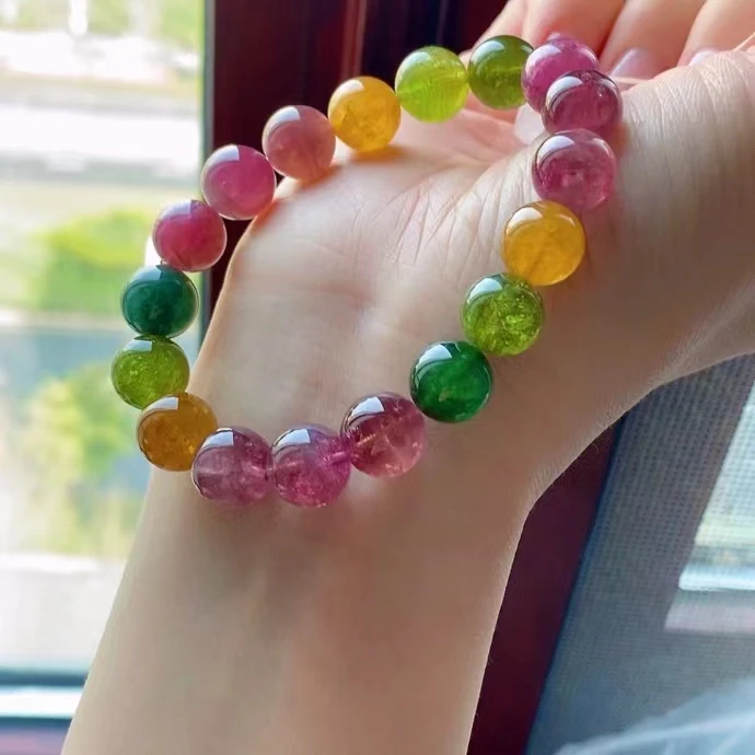 

Natural Colorful Tourmaline Bracelet Clear Round Beads 10.2mm Tourmaline Rainbow Women Men Crystal Jewelry AAAAAAA