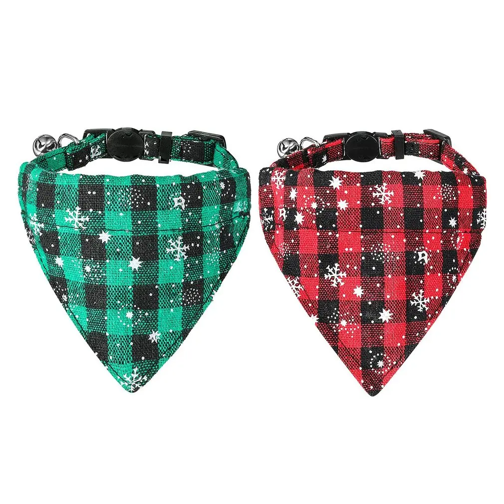 

Pet Triangle Towel 2pcs Christmas Cat Necklace With Bells Cat Bandana Adjustable Safety Collar Christmas Accessories