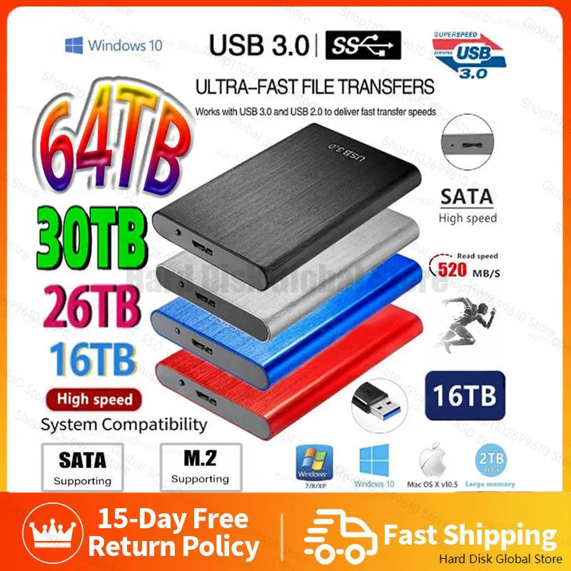 Portable 2023 New 2TB 4TB 6TB 16TB External Hard Drive Type-C USB 3.1 High Speed 128TB External Storage Hard Disks For Laptops