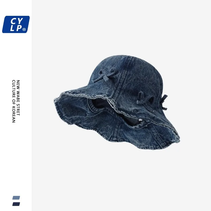 Панама из денима с бантом для мужчин и женщин милые Панамы в Корейском стиле