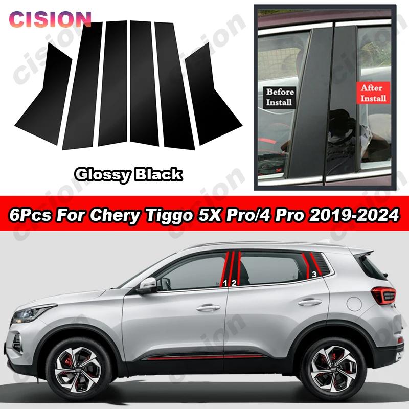 

Глянцевая фортепианно-черная дверь автомобиля, окно, центр, средняя колонна B C, накладка на стойку, наклейка из ПК для Chery Tiggo 4 5X Pro 2019-2024