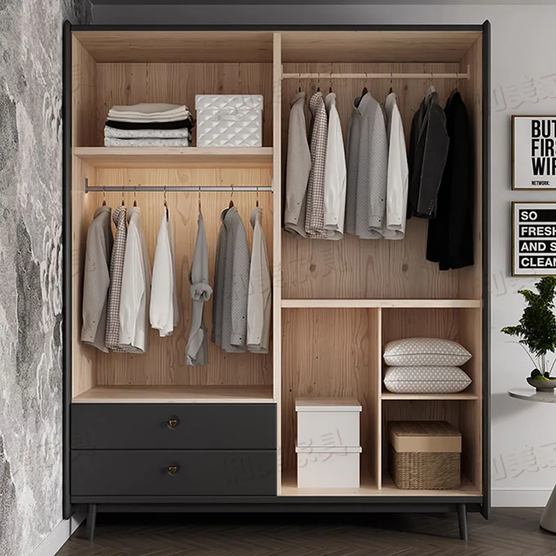 Полноразмерный скандинавский гардероб рубашки для спальни черная полка