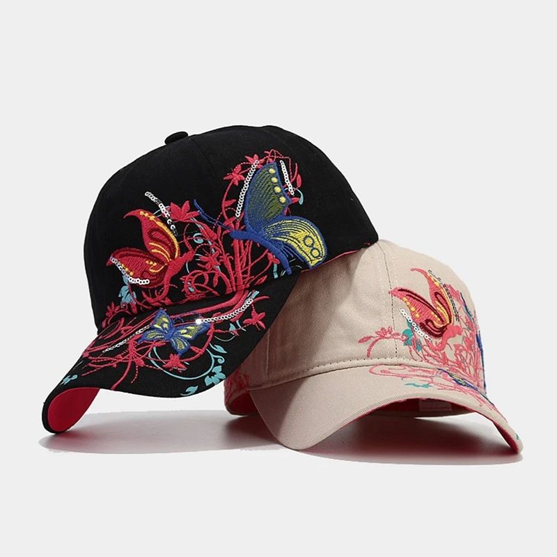 

New Korean Women Butterflies Flower Embroidery Baseball Caps Autumn Spring Girl Sun Hats Casual Snapback Caps Women Cap