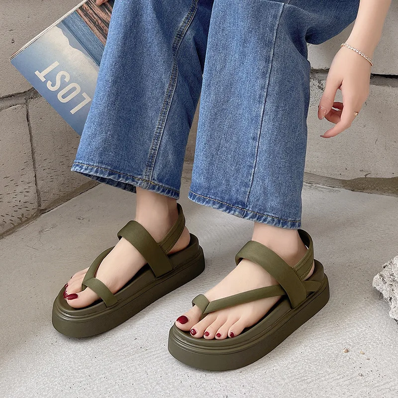 Platform Sandals Women Summer Beach Fashion Sexy Flat Casual Cross Peep TToe Ladies Shoes Woman Black Sandals Rome Flip Flops