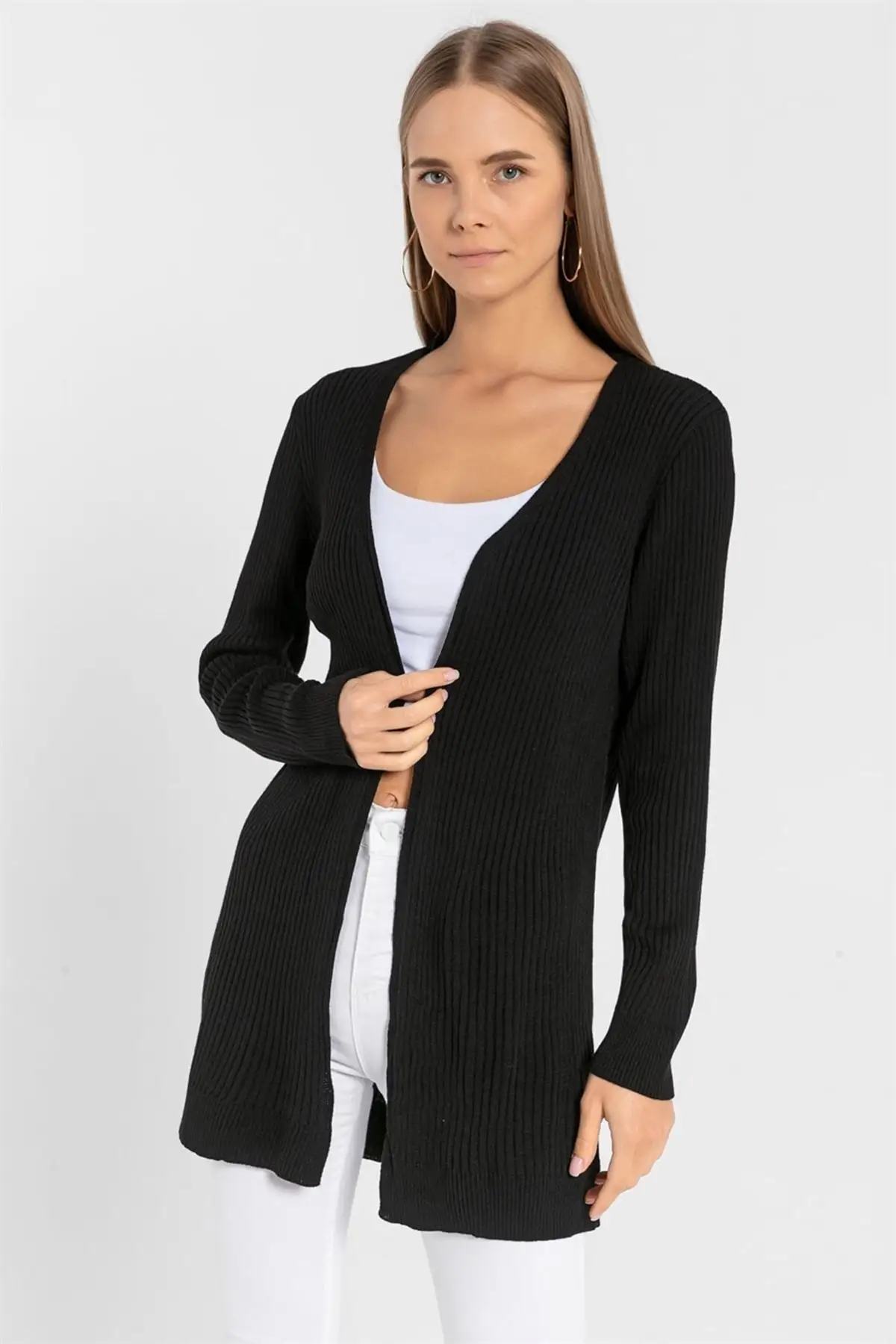 

Sosweet Knitting Pattern Women Knitwear Long Cardigan black/black 32811