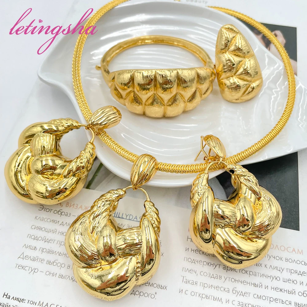 

New Design Earring Ladies Jewelry Set Ring Bracelets Necklaces High Quality Trendy Brazil Gold Plated Jewelry Sets Free Shipping