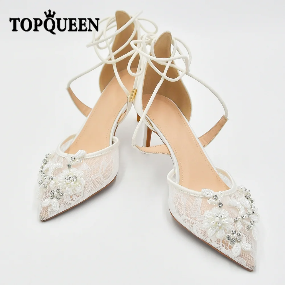 

Босоножки TOPQUEEN женские на высоком каблуке, кружевные сандалии с перекрестными ремешками, Украшенные бусинами, с ручной вышивкой, модная лет...