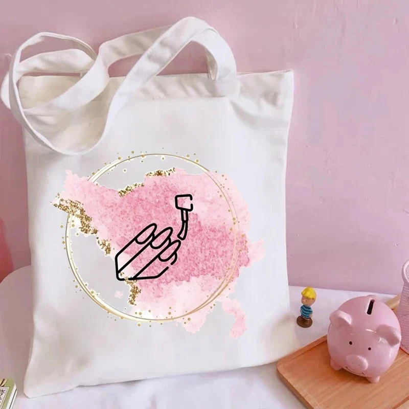 

Women shopping bag Nail Polish Print Canvas Tote Bags Fashion Travel handbags College Shoulder Bags Ladies Graphic foldable bag