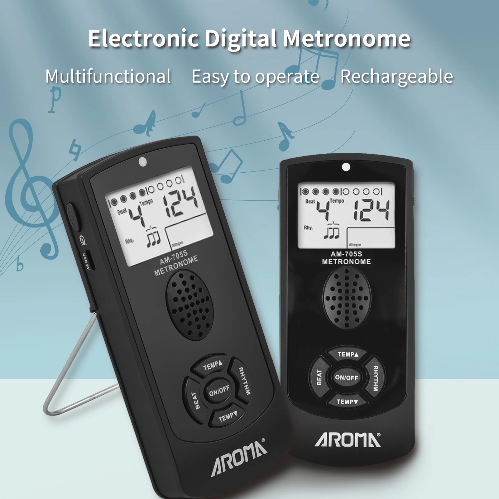 

Electronic Digital Metronome AM-705S Tuned Metronome LCD with Beat Speed Control Vocal on/off Universal for Multiple Instruments