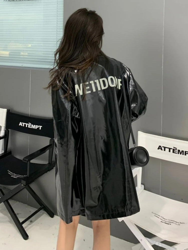 Autumn Loose Leather Jacket Women Black Korean Fashion Long Sleeve Biker Jacket Female 2022 Winter Streetwear Pockets Chic Tops