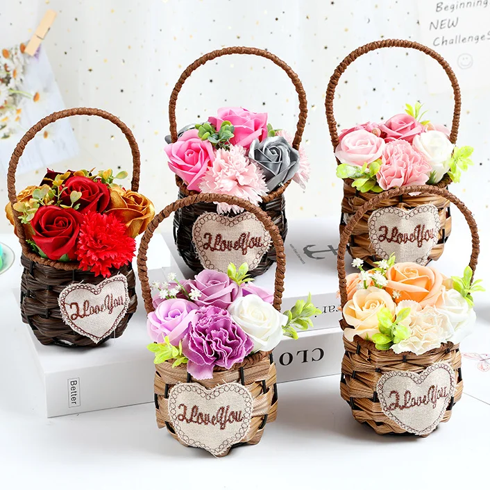 

Soap Rose Flower Petals,Plant Essential Oil Rose Soap Set,Best Gifts Ideas for Girls Birthdays,Hanging Wicker Basket Hand-Woven