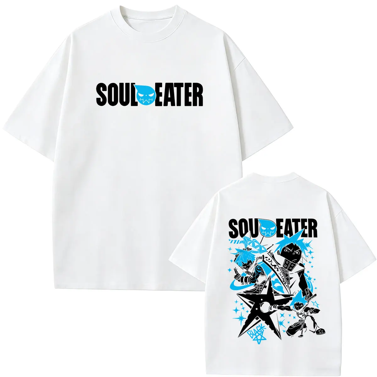 Фото Горячая распродажа: Футболка с графическим принтом «Аниме Soul Eater Black Star», мужская ретро-футболка в стиле манга, модная повседневная футболка оверсайз для мужчин и женщин, уличная одежда №2