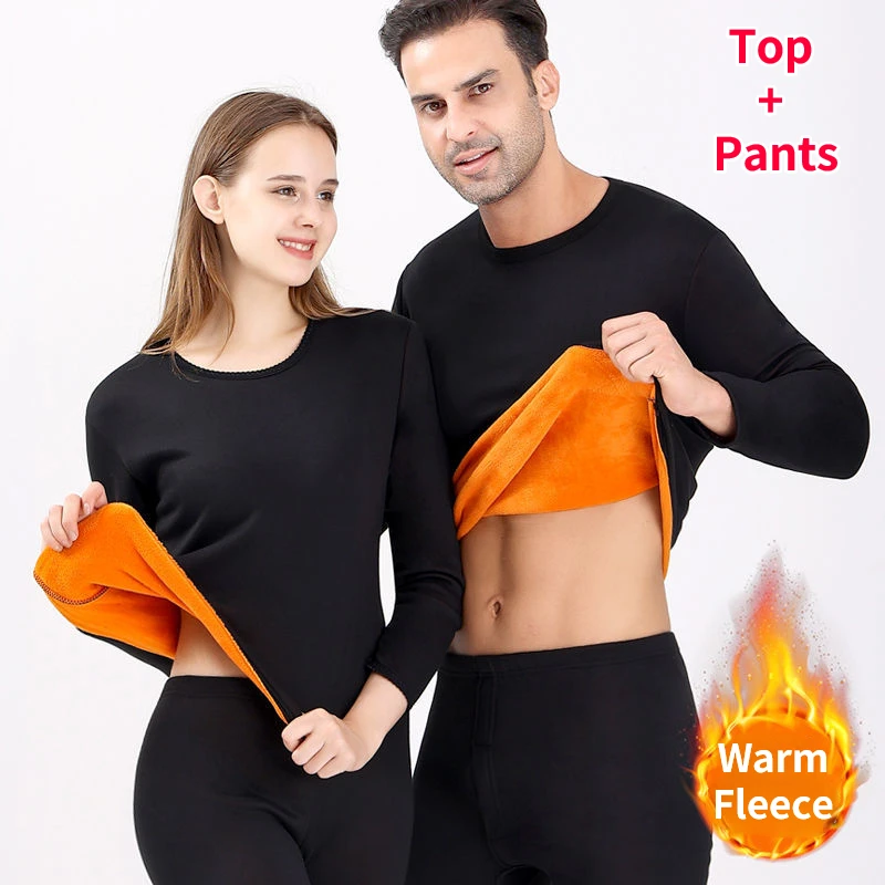 

Suit Women's Johns And Protection Couple Men's Underwear Fleece Long Tops New Thermal Winter Cold O-neck Set Thickening And