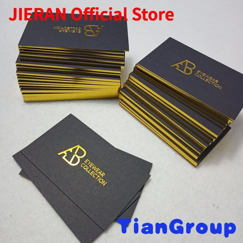 

Custom luxury black gold foil recycled business card printing with golden border / edge