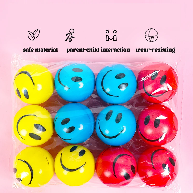 

6pcs/lot 6.3cm Squeeze Anti Stress Balls Smiley Face Colorful Soft PU Foam Balls Toys for Kids Children Wholesale