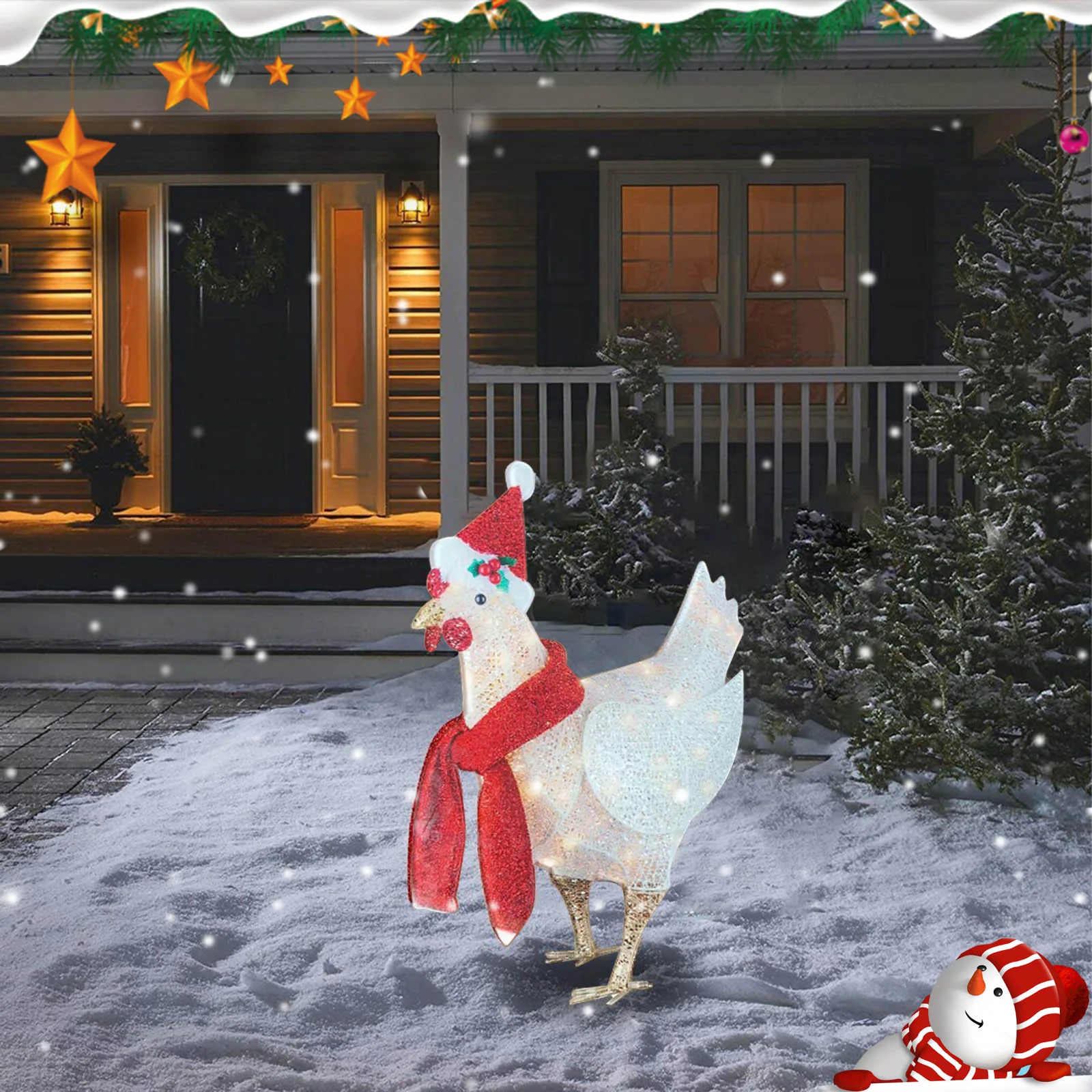 

Chicken Christmas Ornaments Acrylic Rooster Animal Garden Stakes Xmas Atmosphere Yard Art Holiday Decoration Outdoor Lawn Decor