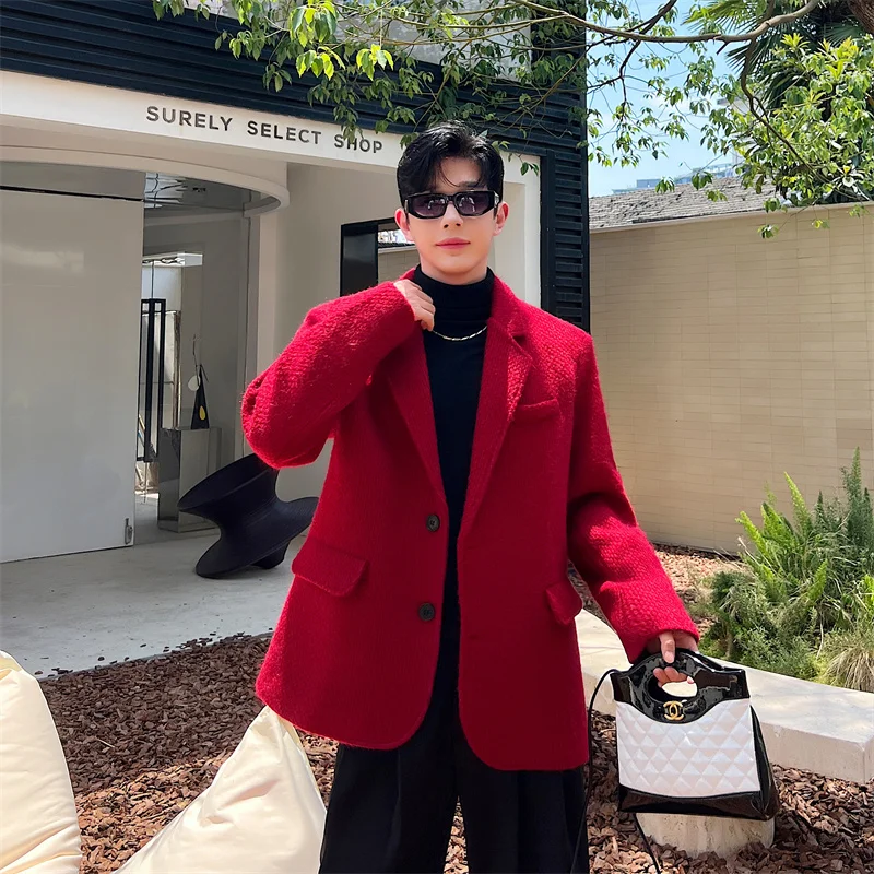 Осенне-зимний красный шерстяной утолщенный мужской костюм High Sense в Корейском