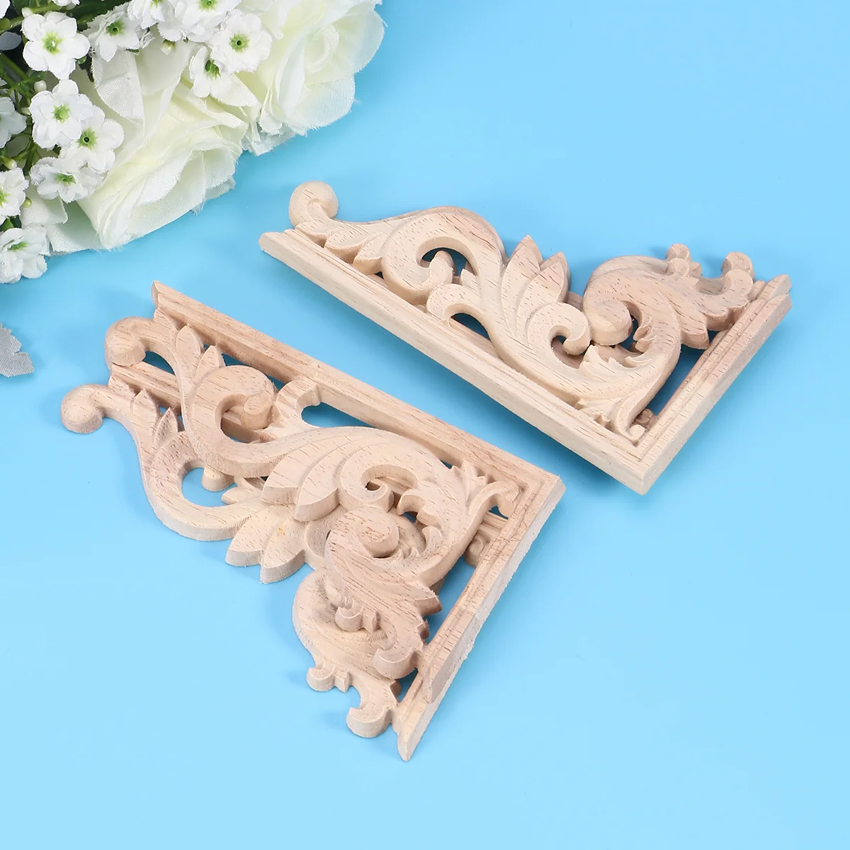 

Wood Applique Onlay Carved Appliques Onlays Furniture Corner Decorative Unpainted Wooden Cabinet Decal Wall Frame Frames Carving