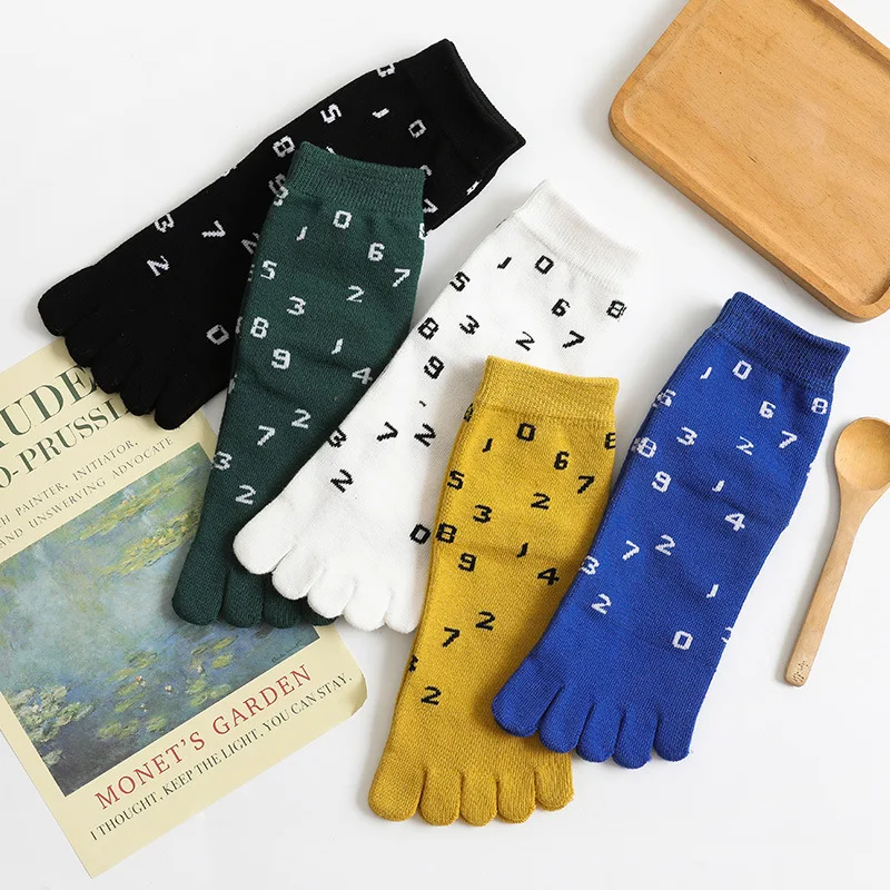 

5 Pairs/lot Five Finger Socks Women's Cotton Medium Tube Number Solid Color Cotton Socks Split Toe Socks White Sock