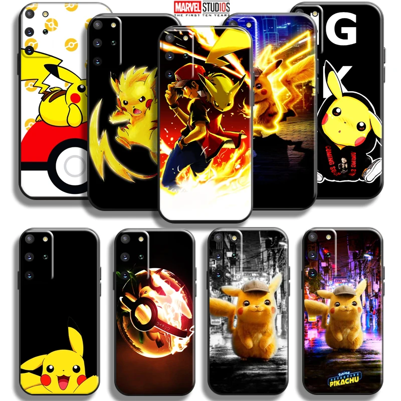 

Anime Pokemon Cute Pikachu Phone Case For Samsung Galaxy S21 S20 Plus Ultra S21 S20 FE 5G Liquid Silicon Back TPU Black Funda