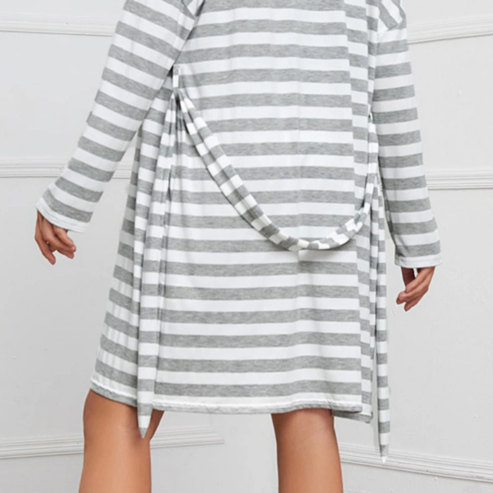Striped Maternity Pajamas Robe Pregnant Sleepwear Nursing Clothes Spring & Autumn Pregnancy Nightgown for Breastfeeding Homewear enlarge