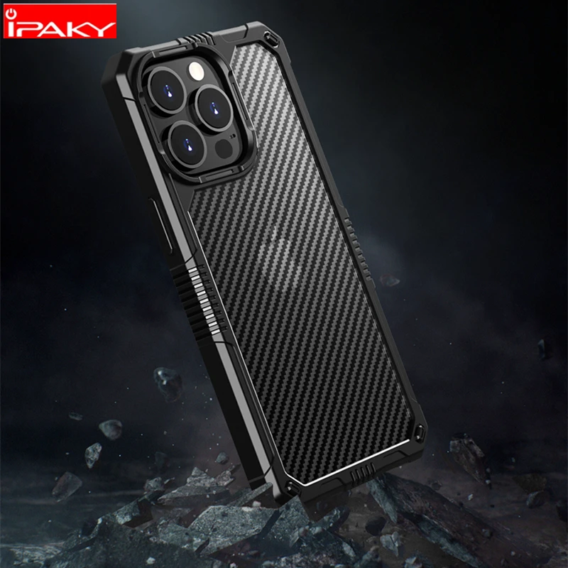 

IPAKY for iPhone 13 Case 13 Pro Armor Case Carbon Fiber Back Transparent Airbag Shockproof Cover for iPhone 13 Pro MAX Case